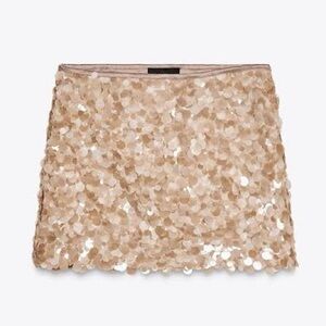 NWOT Viral Zara Beige Sequin Mini Skirt L